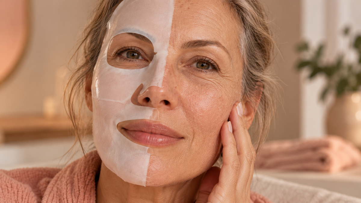 rijpere-vrouw-met-gezichtsmasker-een-helft-van-gezicht-ander-helft-droge-huid